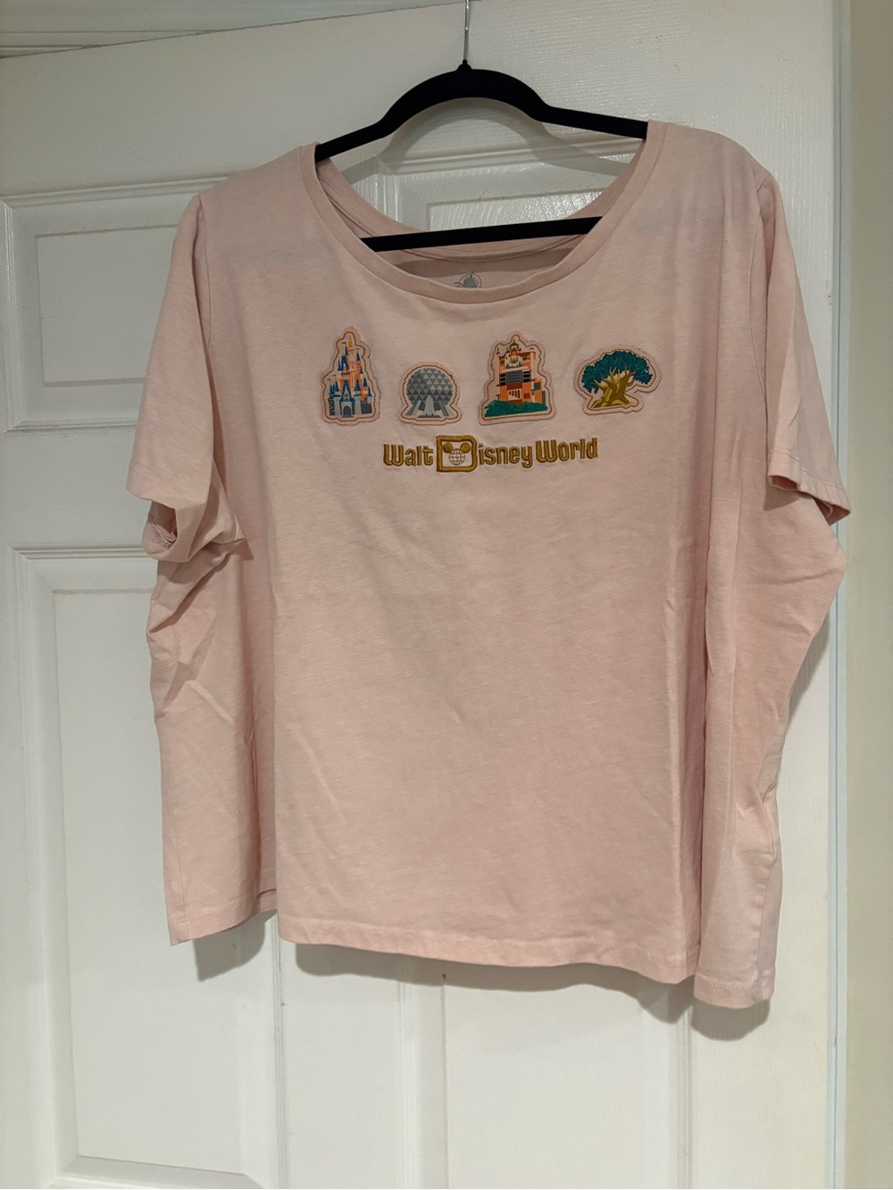 Disney Park Icons Pink Tee with Walt Disney World Embroidered Patches-SOFT